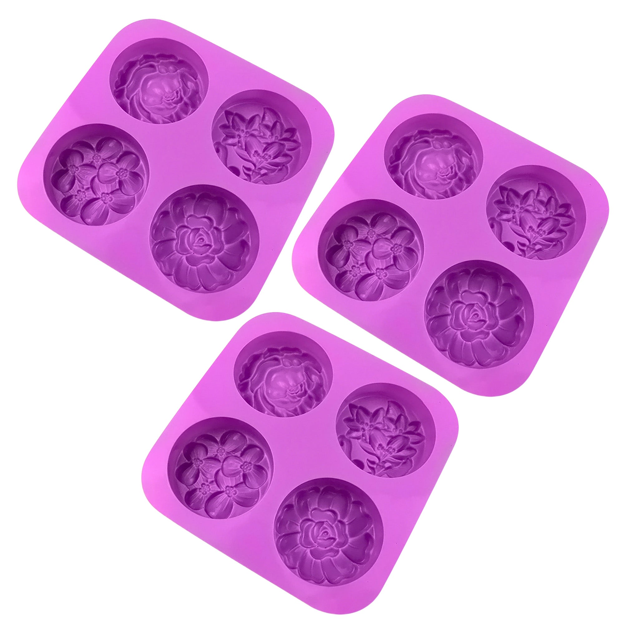 Anna-Kaci 3-Piece Floral Silicone Baking Mold Set Round Flower Cake Soap Candy Chocolate Mold