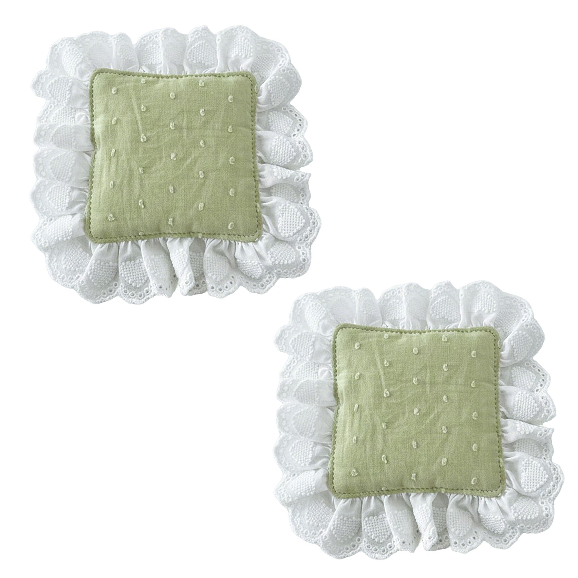 Anna-Kaci 2-PC Lace Trim Square Fabric Cup Coaster with Soft Padded Center and Embroidered Detail