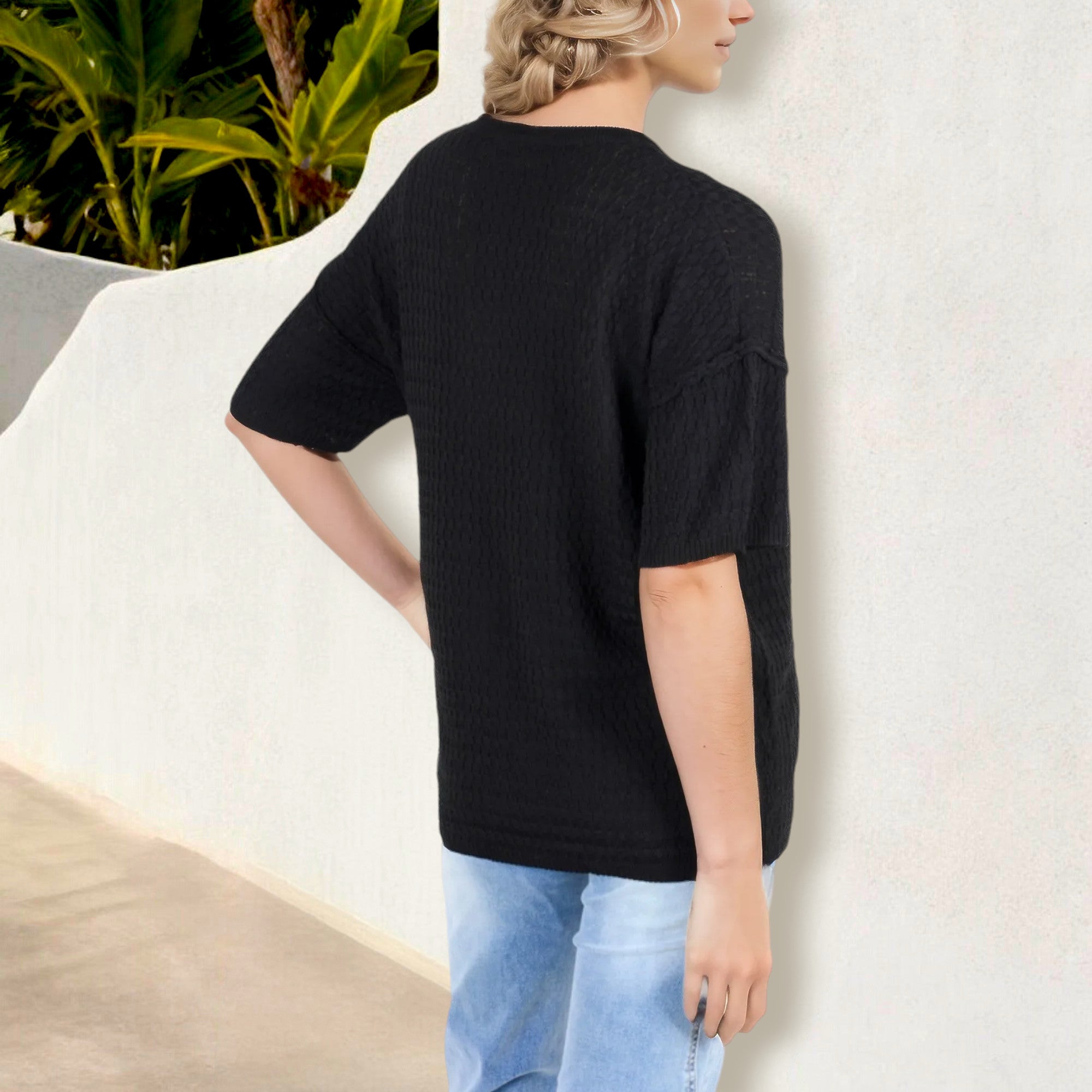 Camiseta de manga corta de punto gofrado para mujer de Anna-Kaci con bolsillo en el pecho