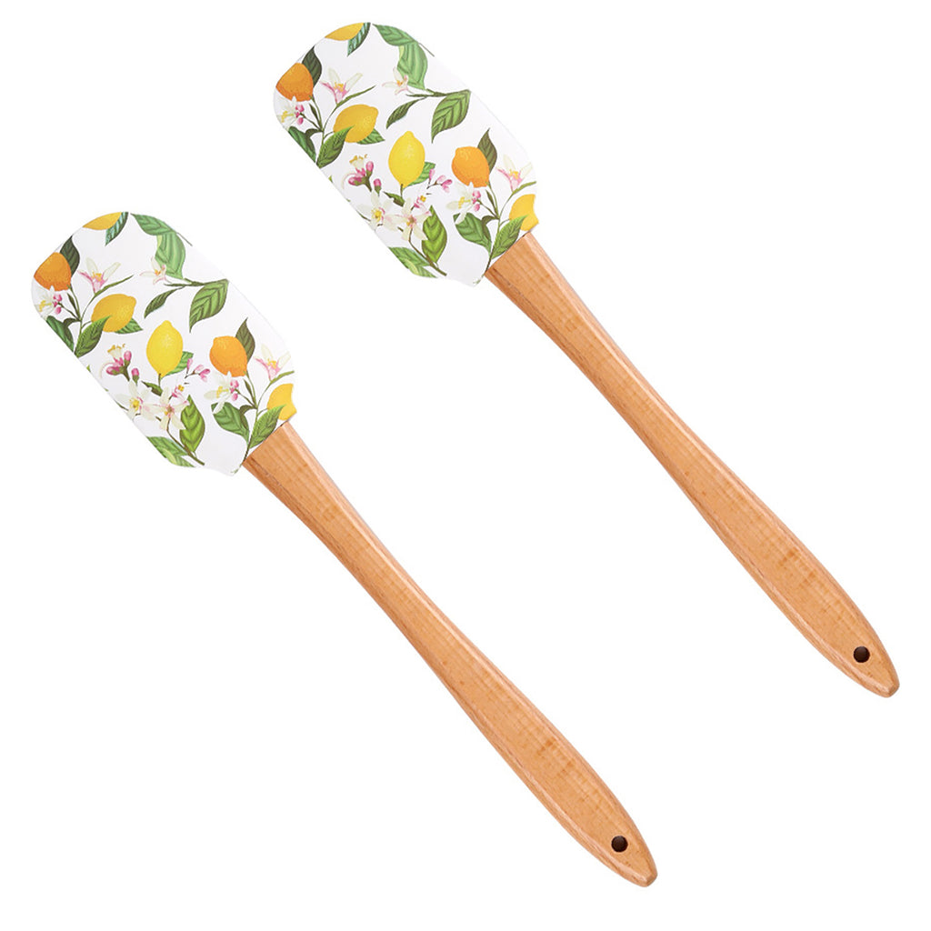 Anna-Kaci Silicone Spatula Set Butterfly Floral Print Wooden Handle Heat Resistant Baking Mixing Tools 2 Piece