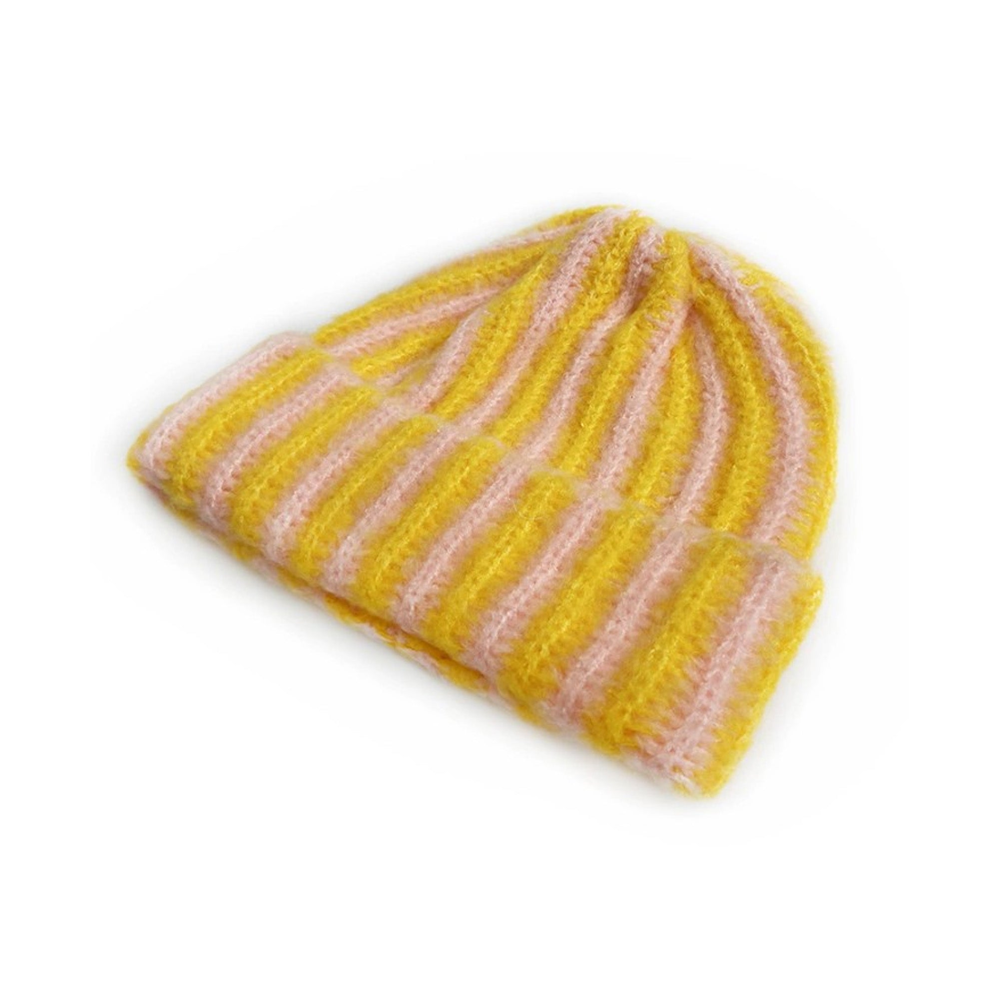 Anna-Kaci Knit Beanie with Colorblock Stripes and Folded Cuff Winter Hat