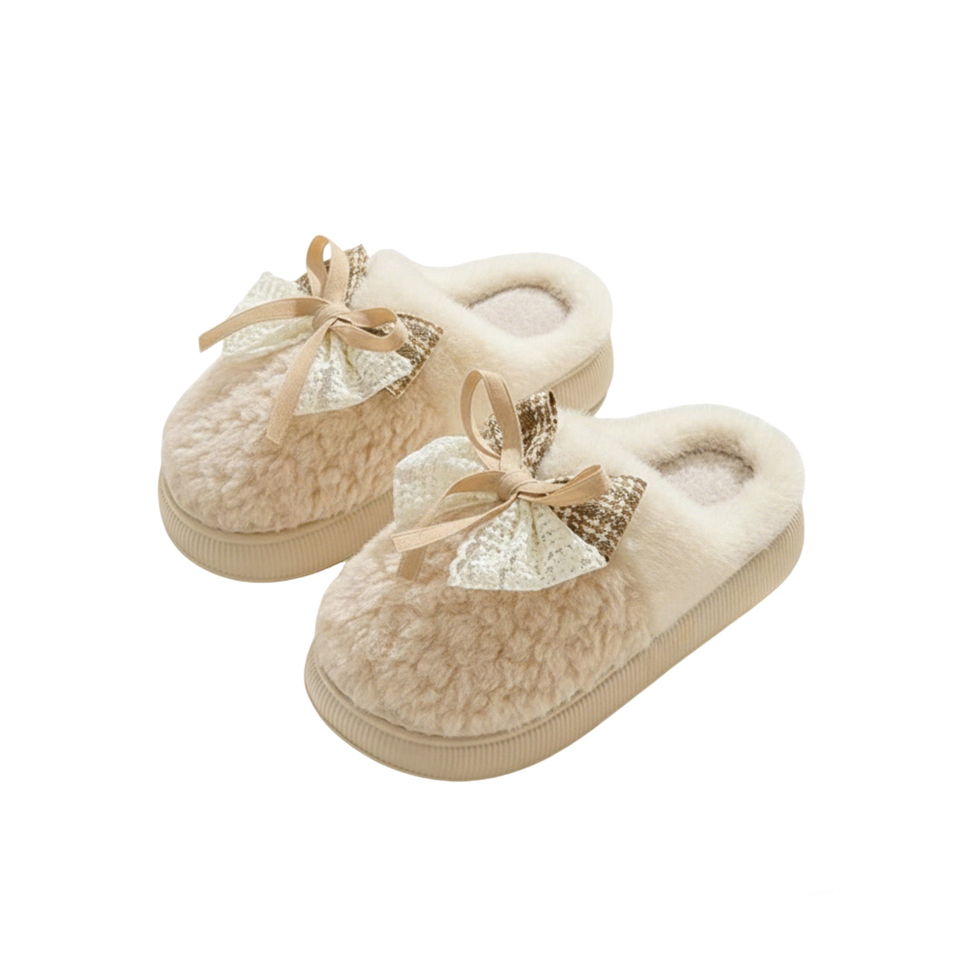 Anna-Kaci Lounge Women's Valentine Plush Closed Toe Mule House Slippers with Decorative Bow and Cushioned Sole