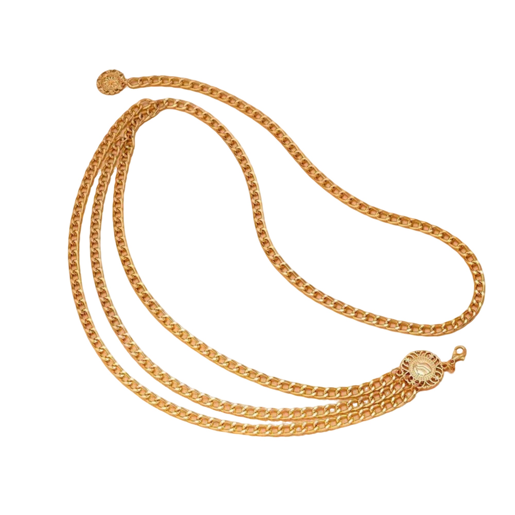 Anna-Kaci Women's Layered Chain Waist Belt with Triple Draped Links and Decorative Medallion Accents for Stylish Detail 35.5in