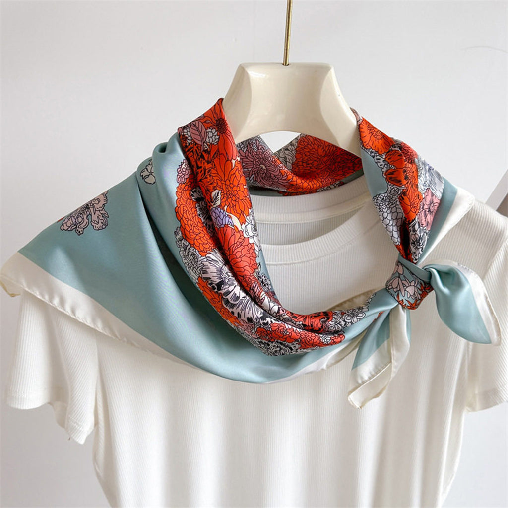 Anna-Kaci Women's Square Floral Horse Silk Feel Satin Scarf Lightweight Wrap 27.5 Inch
