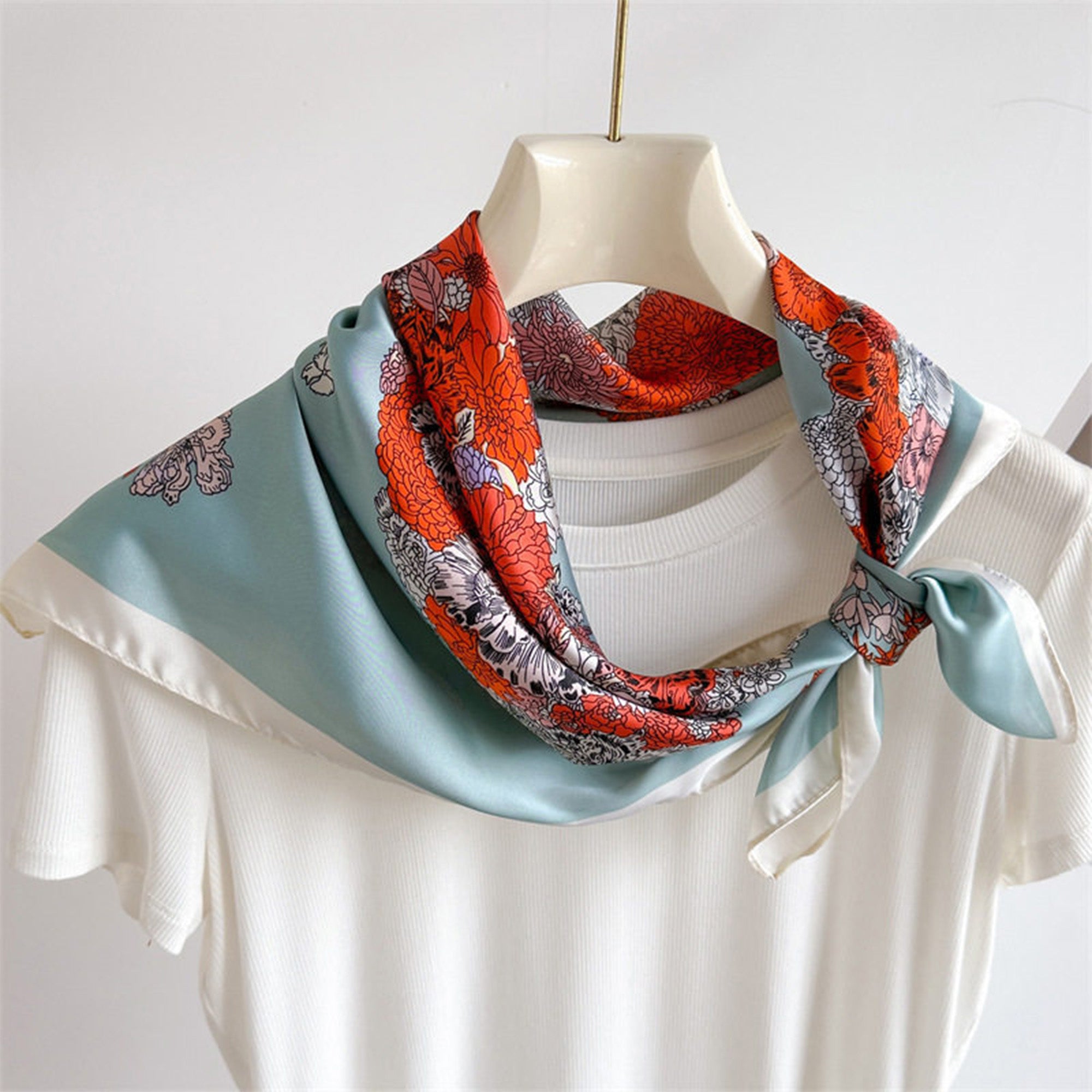 Anna-Kaci Women's Square Floral Horse Silk Feel Satin Scarf Lightweight Wrap 27.5 Inch