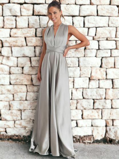 Vestido largo multiusos con escote en V y espalda descubierta