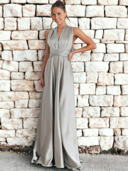 Vestido largo multiusos con escote en V y espalda descubierta
