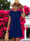 Vestido mini con cuello redondo y mangas cortas con volantes