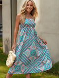 Spaghetti Strap Midi Dress with Geometric Print and Flowy Fit