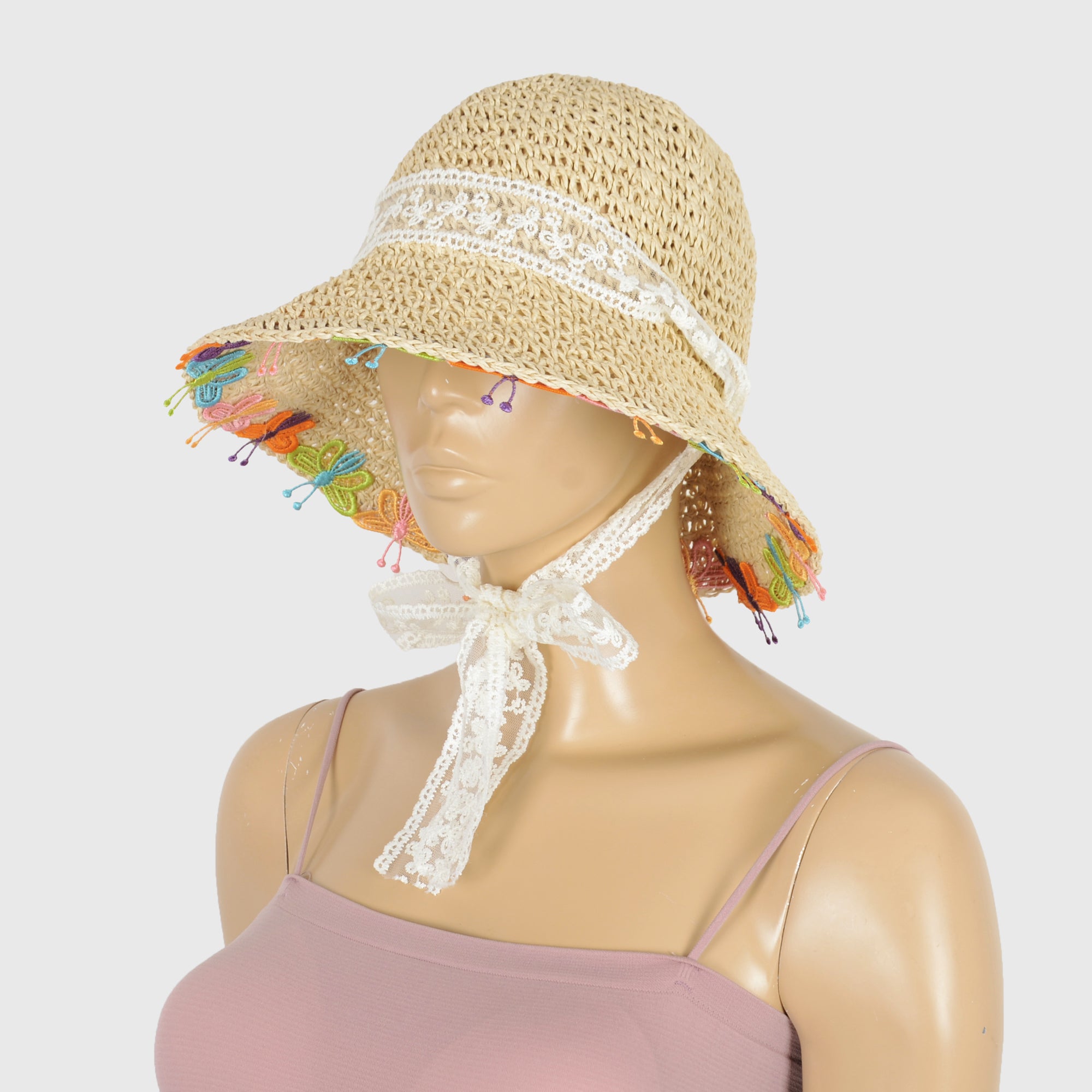 Anna-Kaci Women's Colorful Butterfly - Embellished Straw Sun Hat