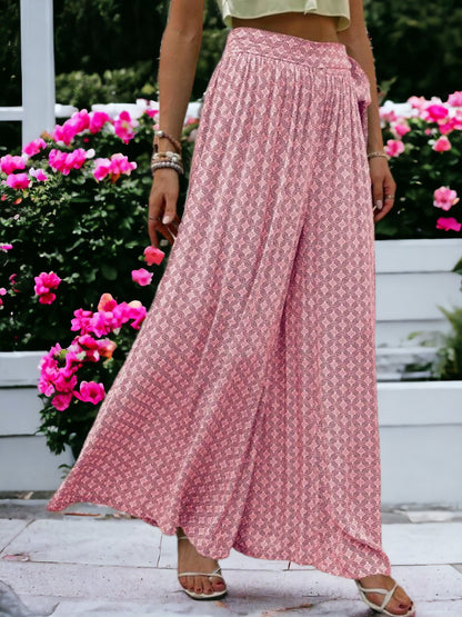 Printed High Waisted Wide Leg Breathable Loose Waist Wrap Pants