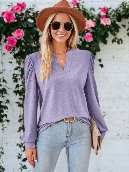 Split V Neck Textured Blouse