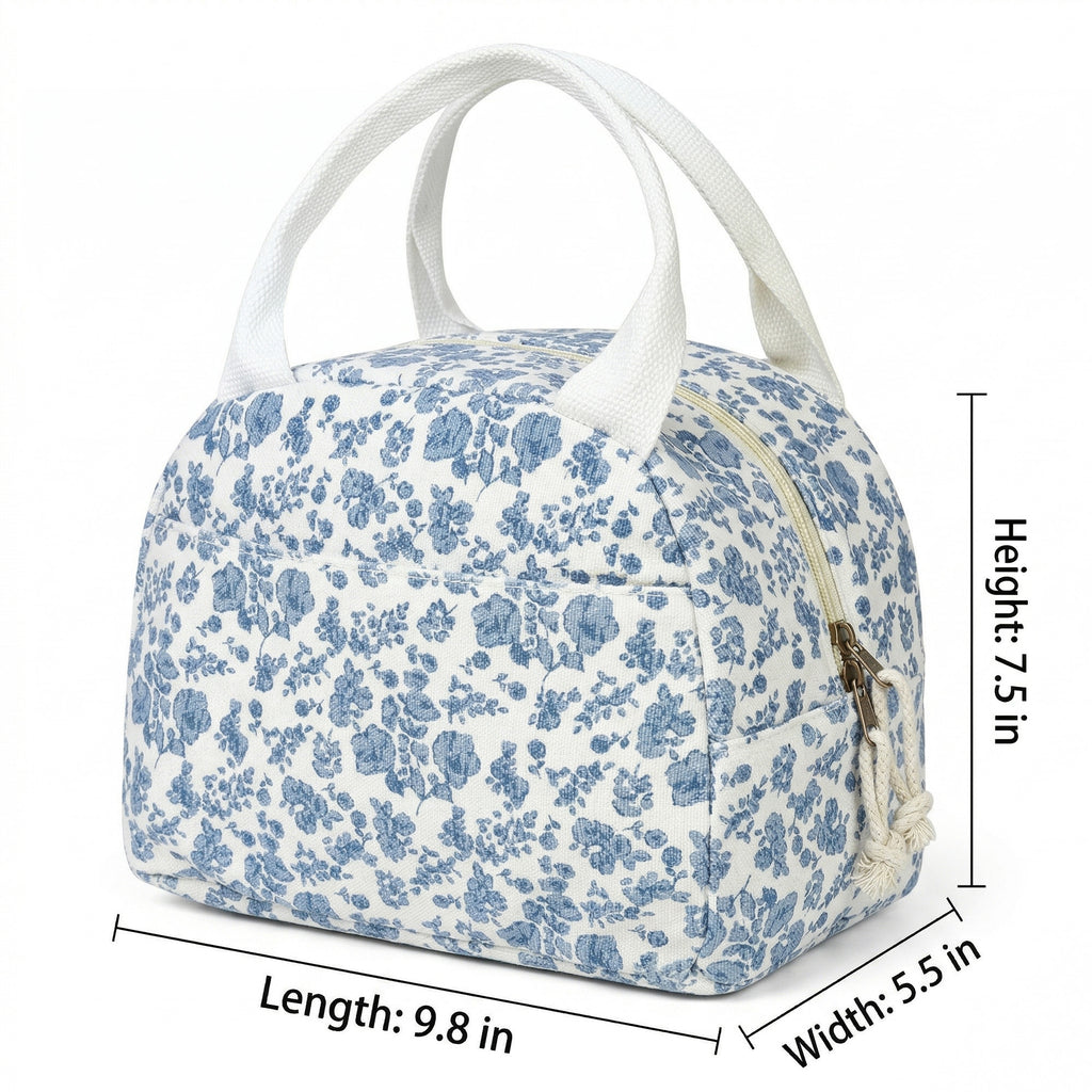 Anna-Kaci Floral Patchwork Zip Top Lunch Bag Small Travel Tote with Handle Lightweight Organizer