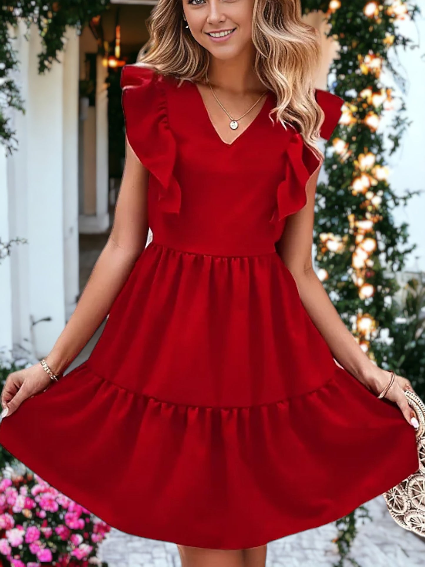 Ruffle Front Tie Back Dress