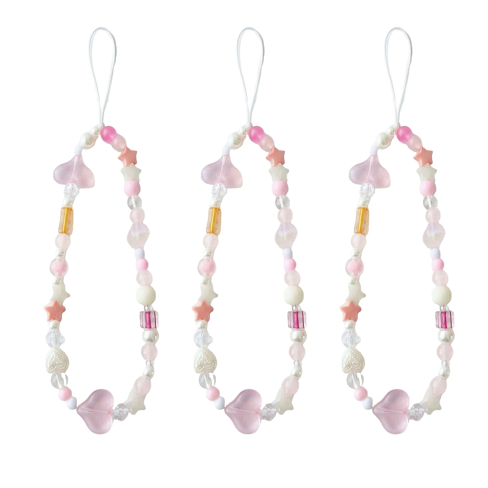 Anna-Kaci 3-PC Iridescent Beaded Phone Charm Strap with Heart Accent