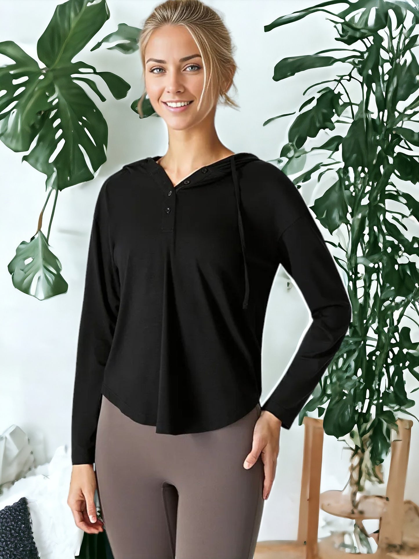 Chaqueta de yoga informal de manga larga, holgada y transpirable