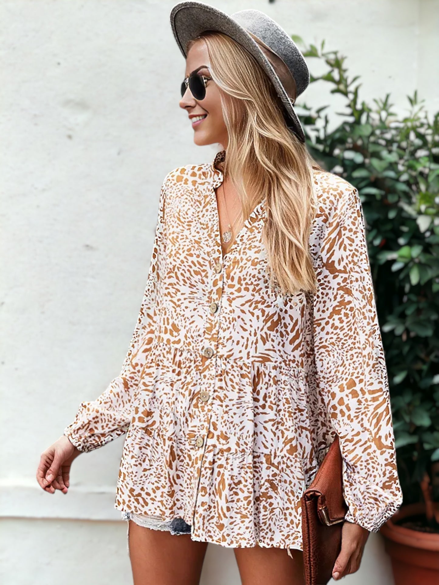 Summer Print Button Blouse