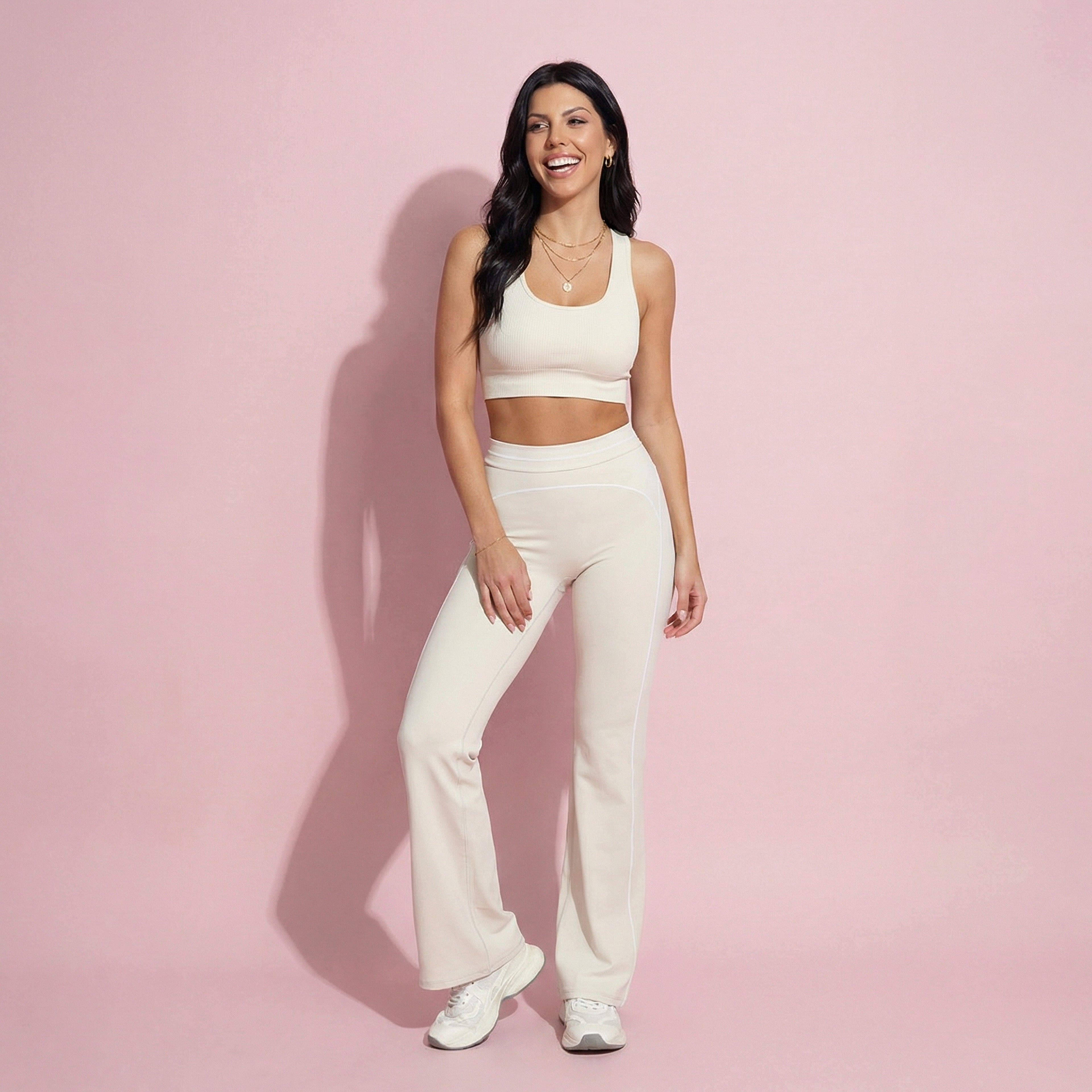 Anna-Kaci Active Women's High Waist Flare Leg Active Pants with Sculpting Fit and Contrast Seam Detailing