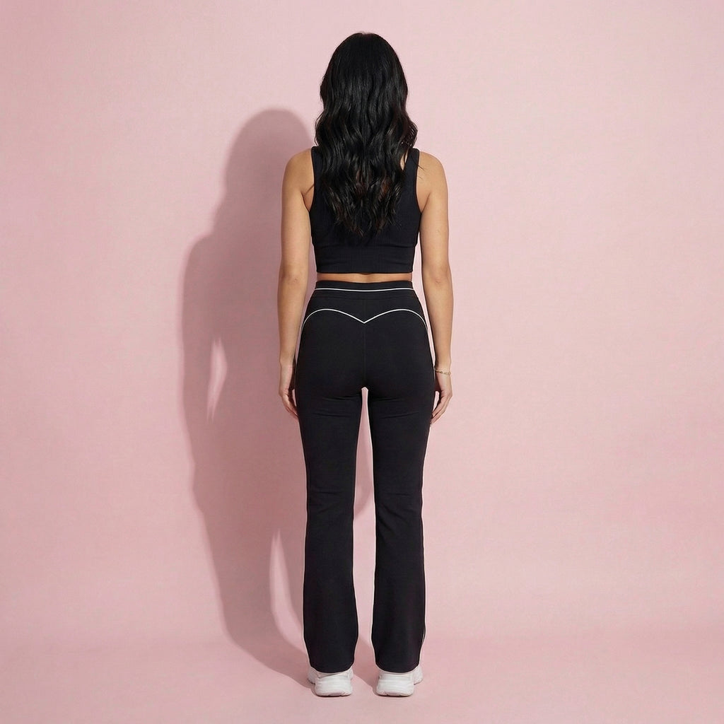 Anna-Kaci Active Women's High Waist Flare Leg Active Pants with Sculpting Fit and Contrast Seam Detailing