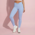 Black women's leggings with high waist, stretch fabric and twist front waistband