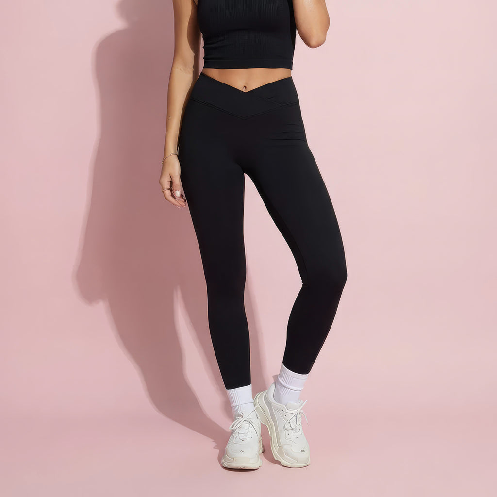 Anna-Kaci Active Women's High Waist Sculpting Leggings with Twist Front Waistband and Smooth Stretch Fabric
