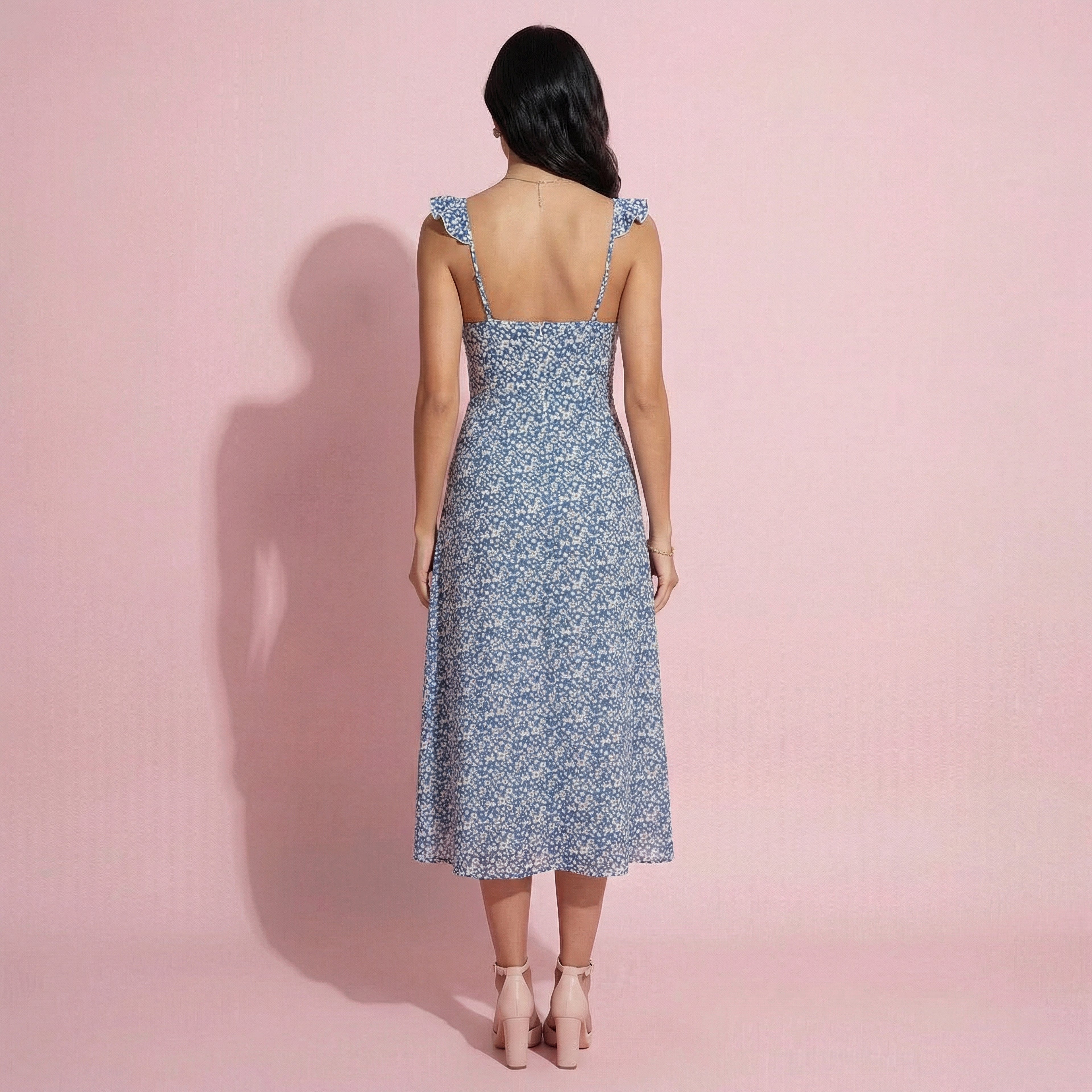 Ruffle Strap V Neck Floral Dress