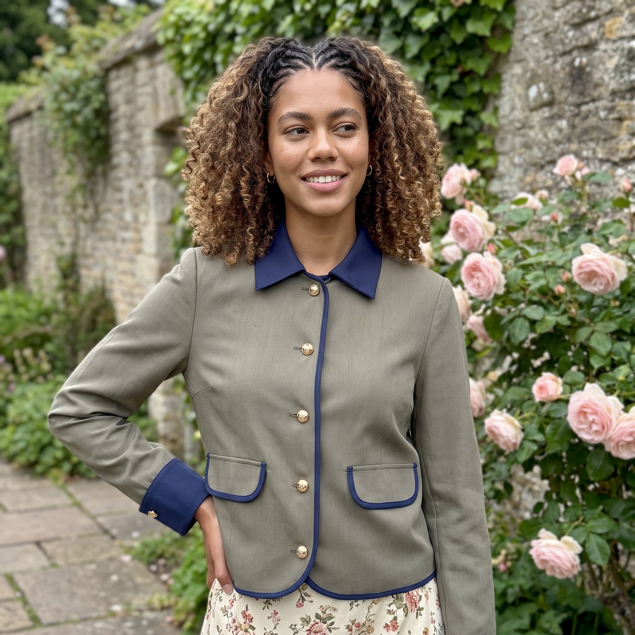 Contrast Trim Button Front Collared Jacket