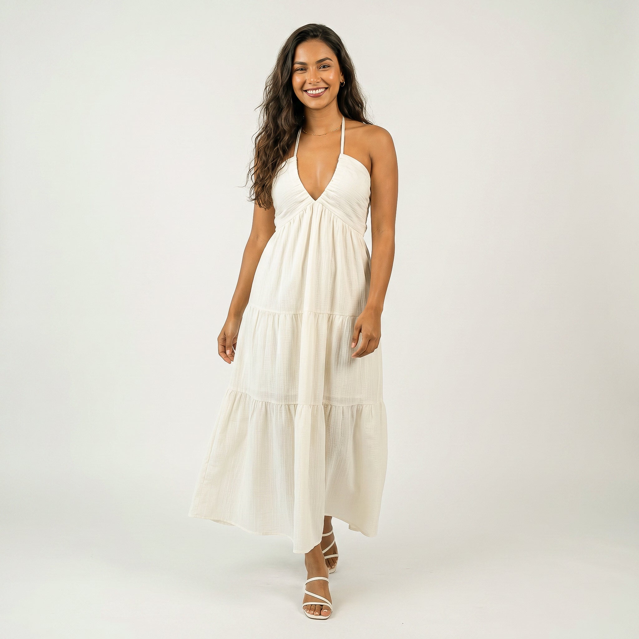 Anna-Kaci Women's Halter Neck Tiered Maxi Dress with Twist Front Bodice Flowing A Line Silhouette