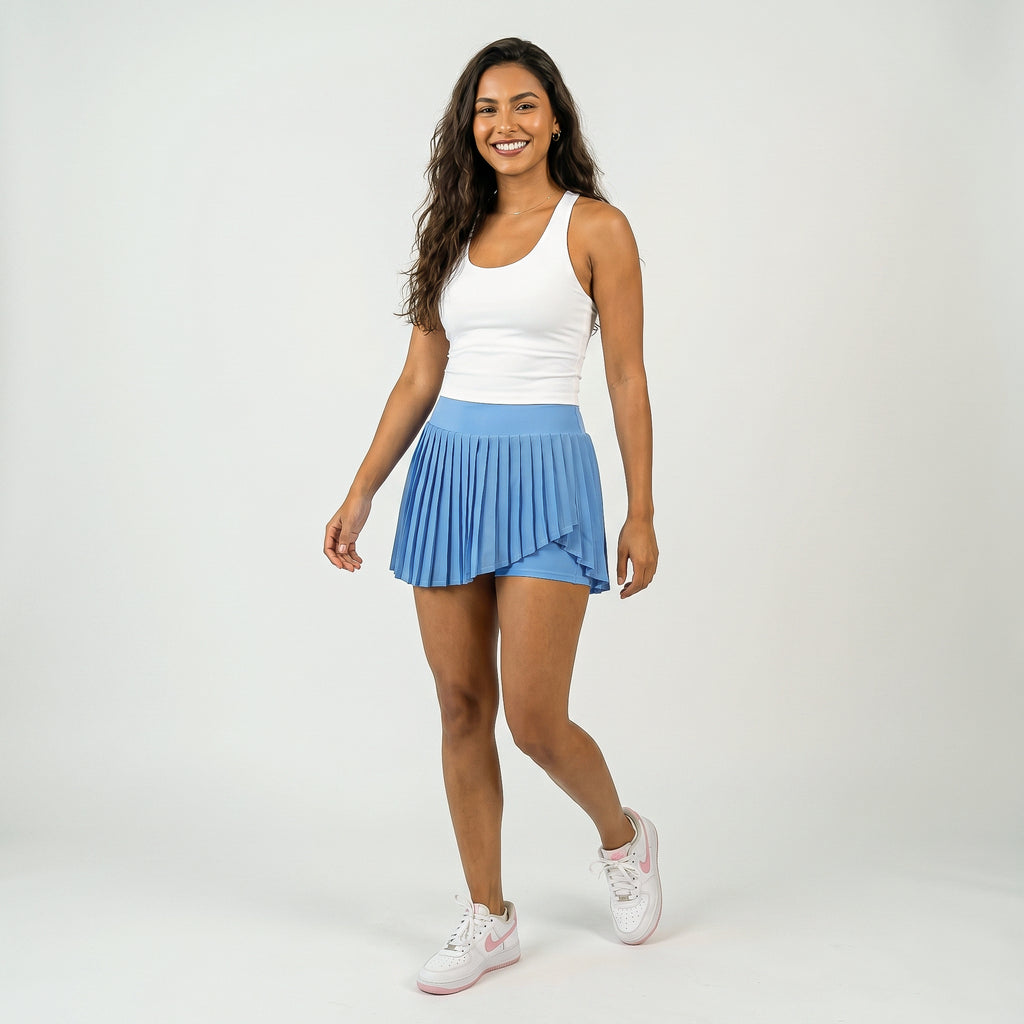 Women's Pleated High Waist Athletic Skort with Built-in Shorts