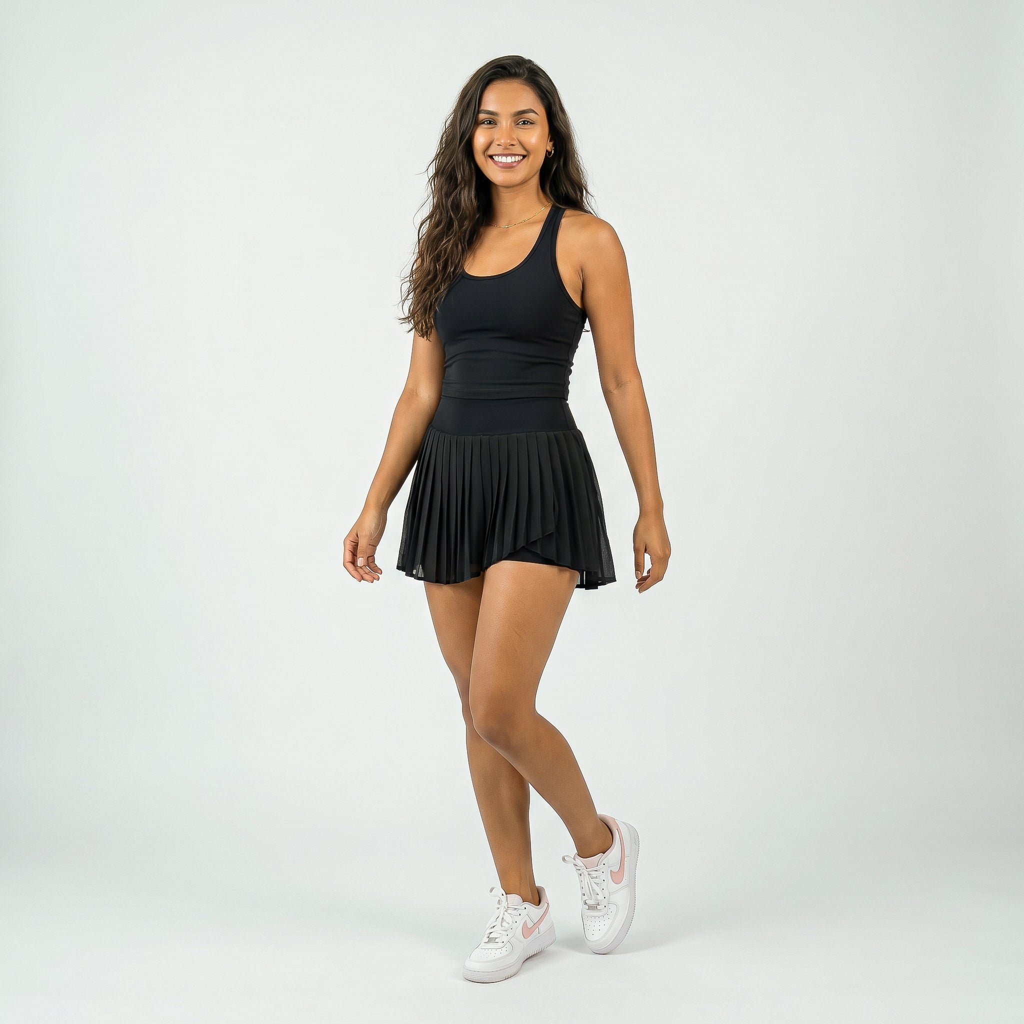 Women's Pleated High Waist Athletic Skort with Built-in Shorts