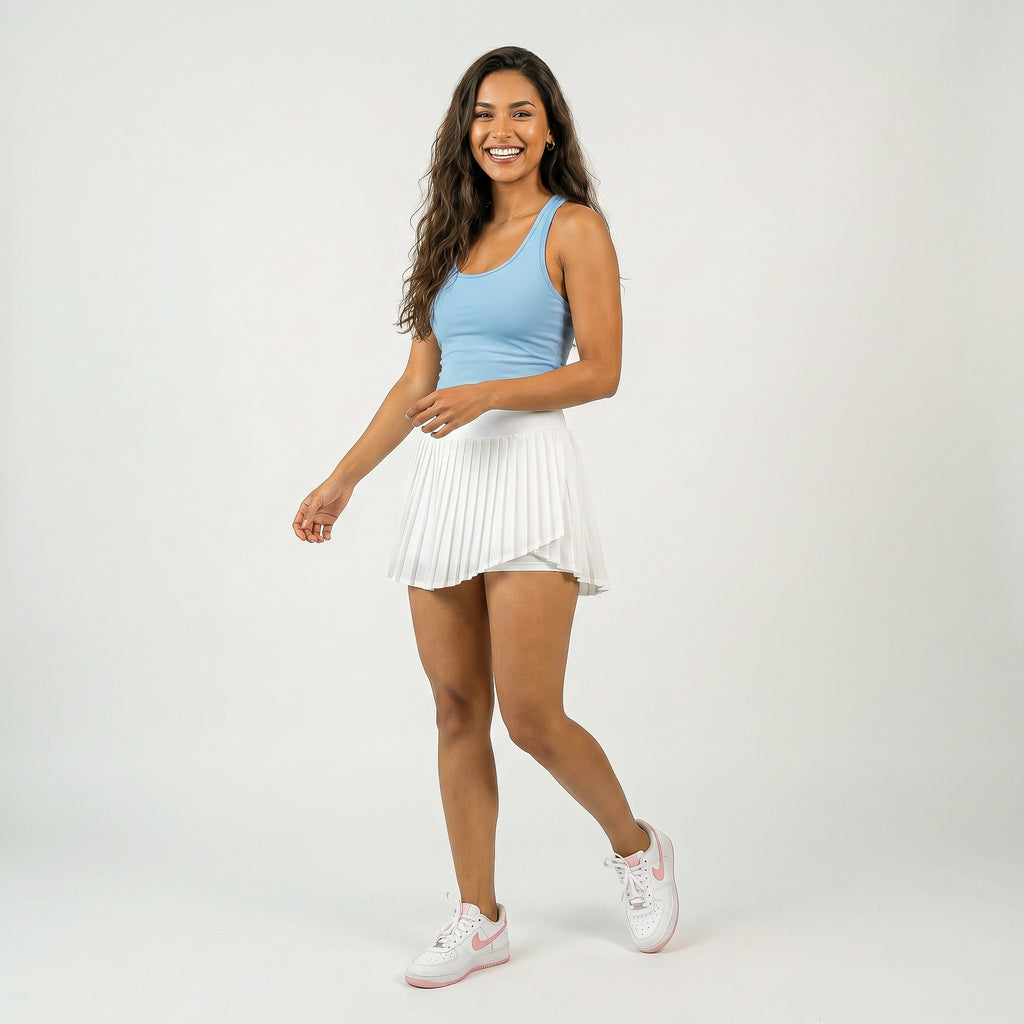 Women's Pleated High Waist Athletic Skort with Built-in Shorts