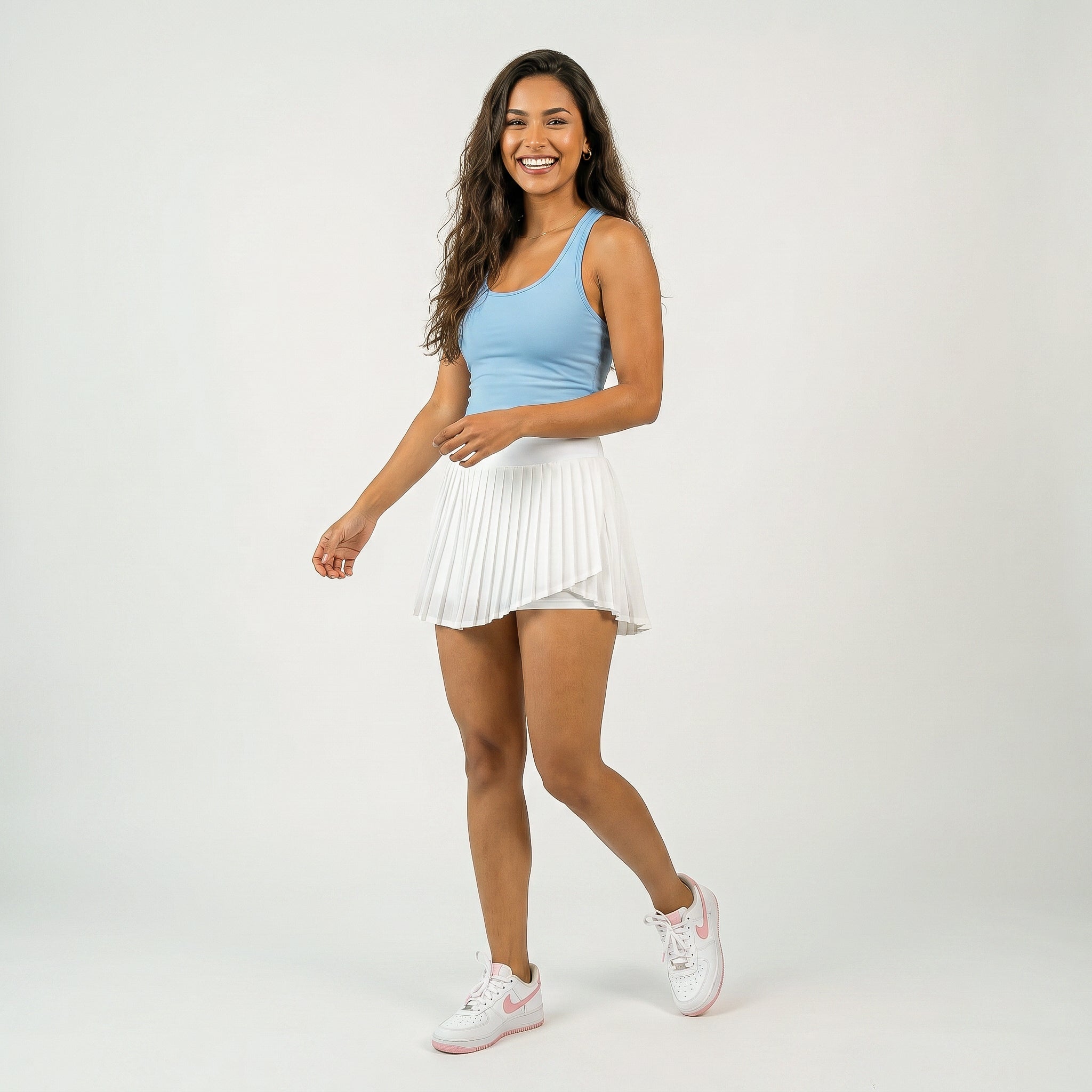 Women's Pleated High Waist Athletic Skort with Built-in Shorts