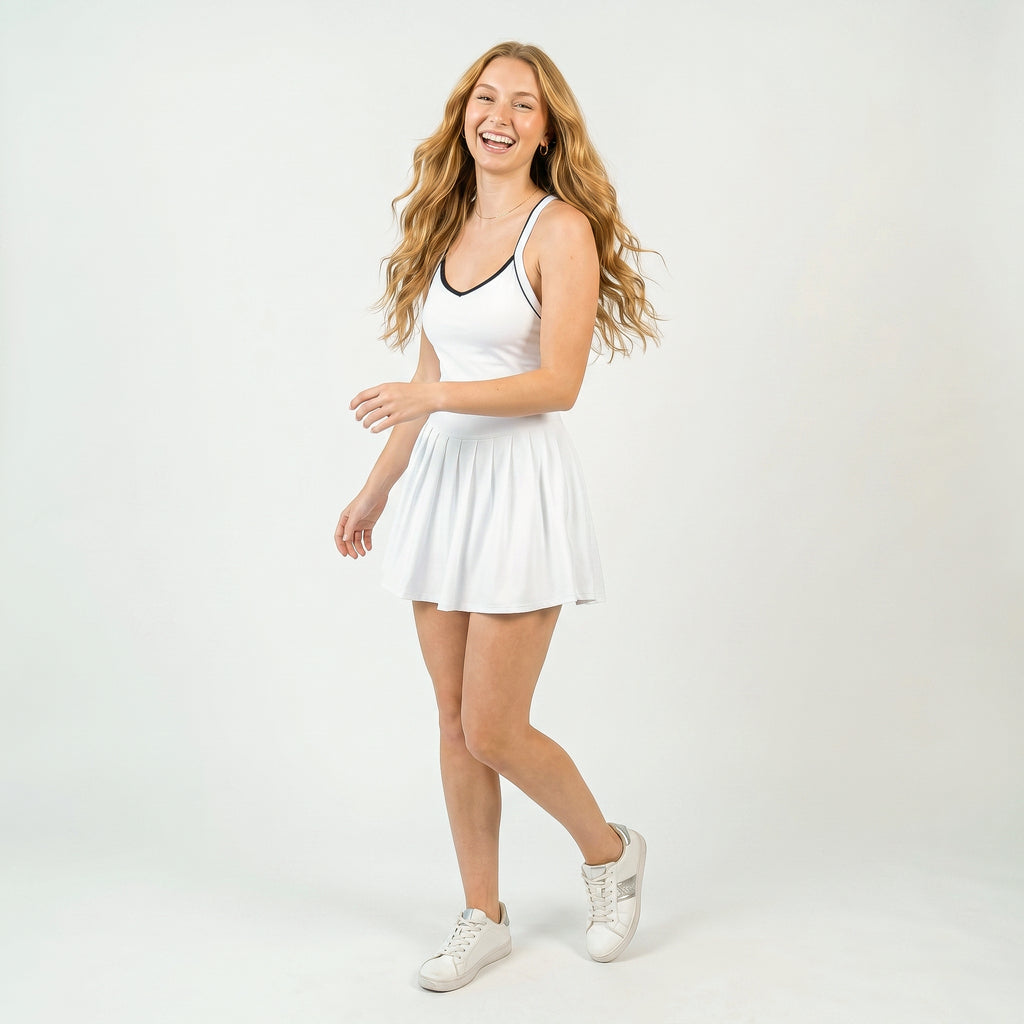 Anna-Kaci Women's Pleated Tennis Dress with Built In Bra Pads Athletic Workout Dress with Separate Shorts
