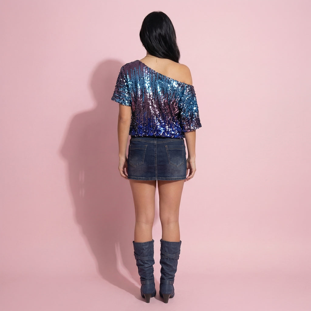 One Shoulder Sequin Top