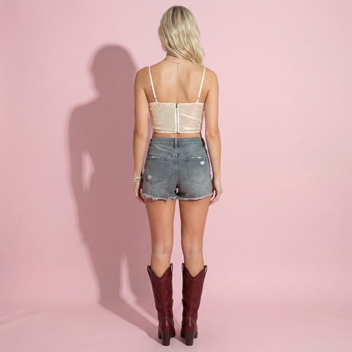 Sparkly Sequin Tank Top Spaghetti Strap Zipper Tube Tops