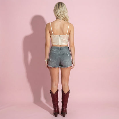 Sparkly Sequin Tank Top Spaghetti Strap Zipper Tube Tops