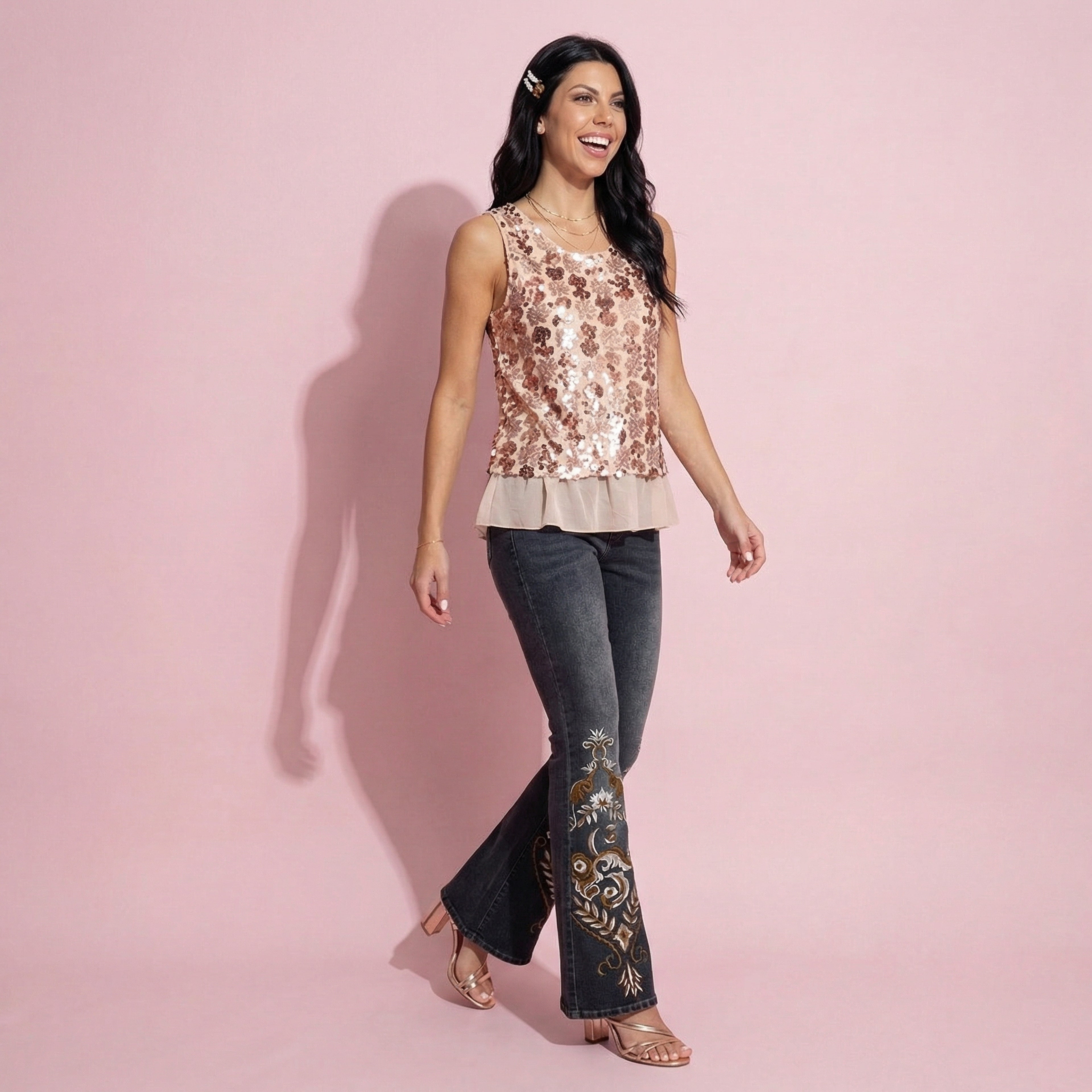 Sequin Scoop Neck Tank Top