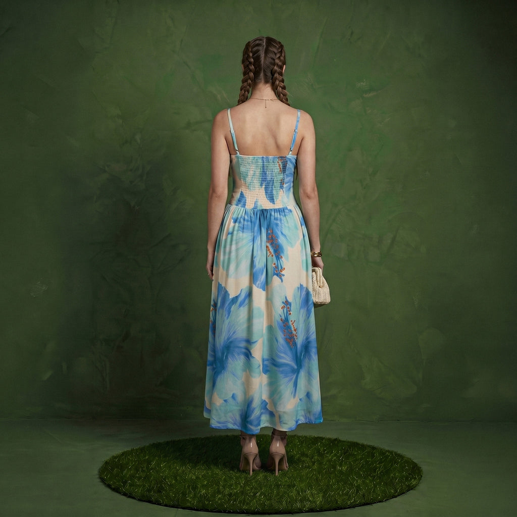 Anna-Kaci Women's Floral Maxi Dress with Sweetheart Bodice and Smocked Back