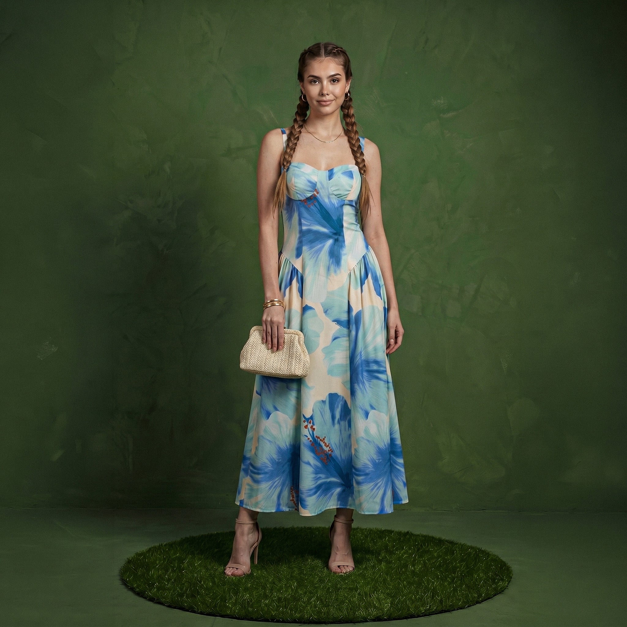 Anna-Kaci Women's Floral Maxi Dress with Sweetheart Bodice and Smocked Back
