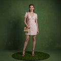 Anna-Kaci Women's Short Sleeve V Neck Mini Dress with Ditsy Floral Print and Fitted Silhouette