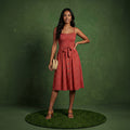 Anna-Kaci Women's Polka Dot Smocked Bodice  Dress with Button Front and Waist Tie