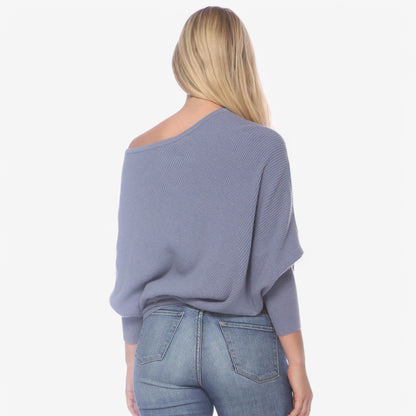 Anna-Kaci Women's Off-Shoulder Knit Sweater with Dolman Sleeves and Ribbed Cuffs