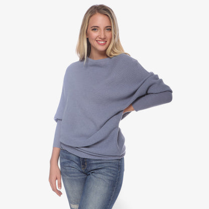 Anna-Kaci Women's Off-Shoulder Knit Sweater with Dolman Sleeves and Ribbed Cuffs