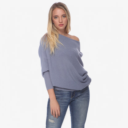 Anna-Kaci Women's Off-Shoulder Knit Sweater with Dolman Sleeves and Ribbed Cuffs