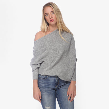 Anna-Kaci Women's Off-Shoulder Knit Sweater with Dolman Sleeves and Ribbed Cuffs