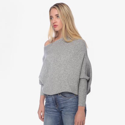 Anna-Kaci Women's Off-Shoulder Knit Sweater with Dolman Sleeves and Ribbed Cuffs