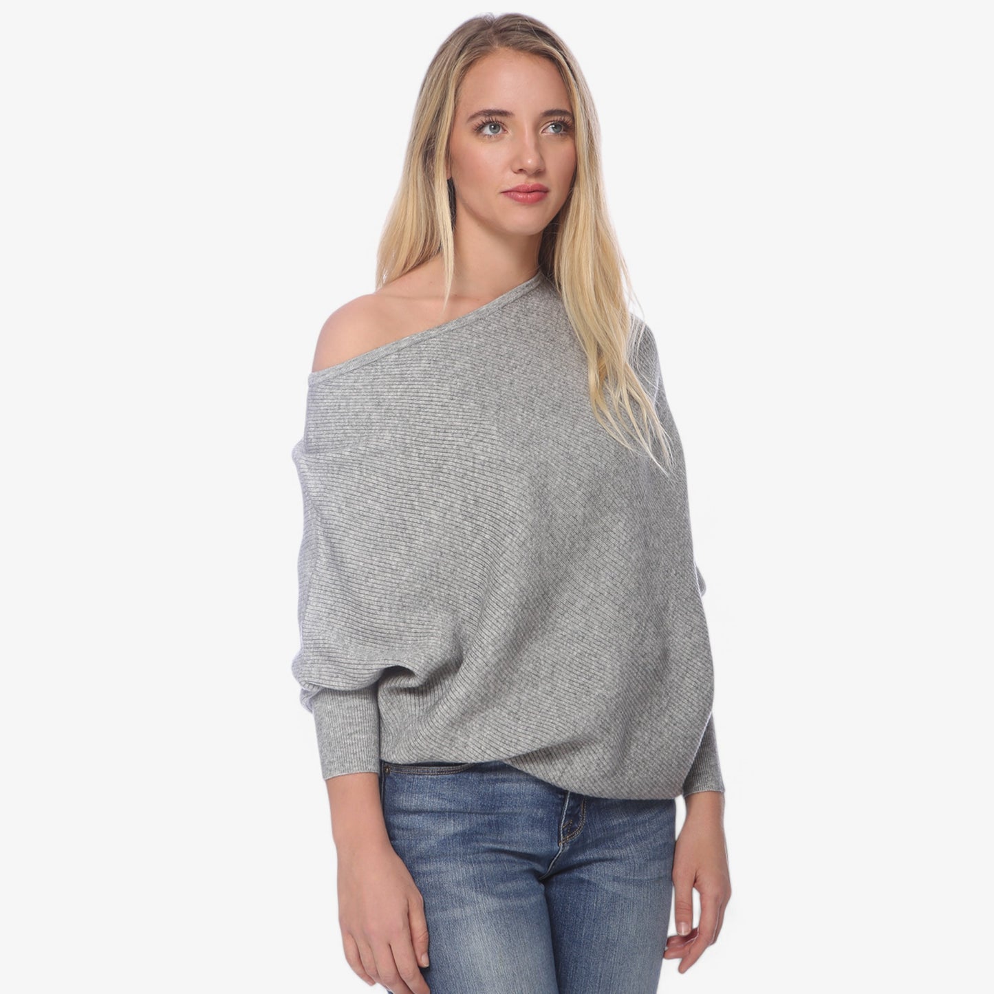 Anna-Kaci Women's Off-Shoulder Knit Sweater with Dolman Sleeves and Ribbed Cuffs