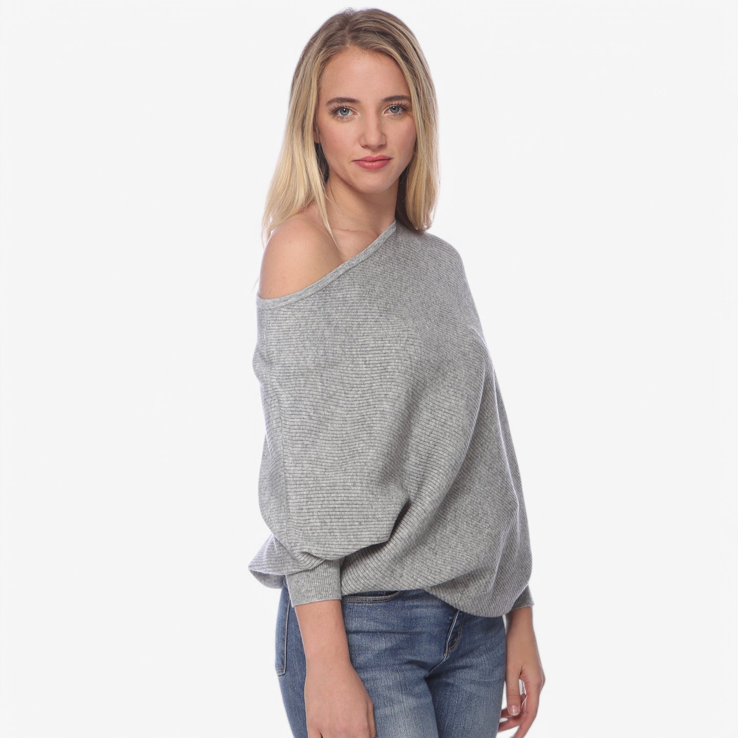 Anna-Kaci Women's Off-Shoulder Knit Sweater with Dolman Sleeves and Ribbed Cuffs
