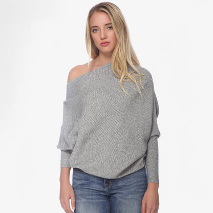 Anna-Kaci Women's Off-Shoulder Knit Sweater with Dolman Sleeves and Ribbed Cuffs