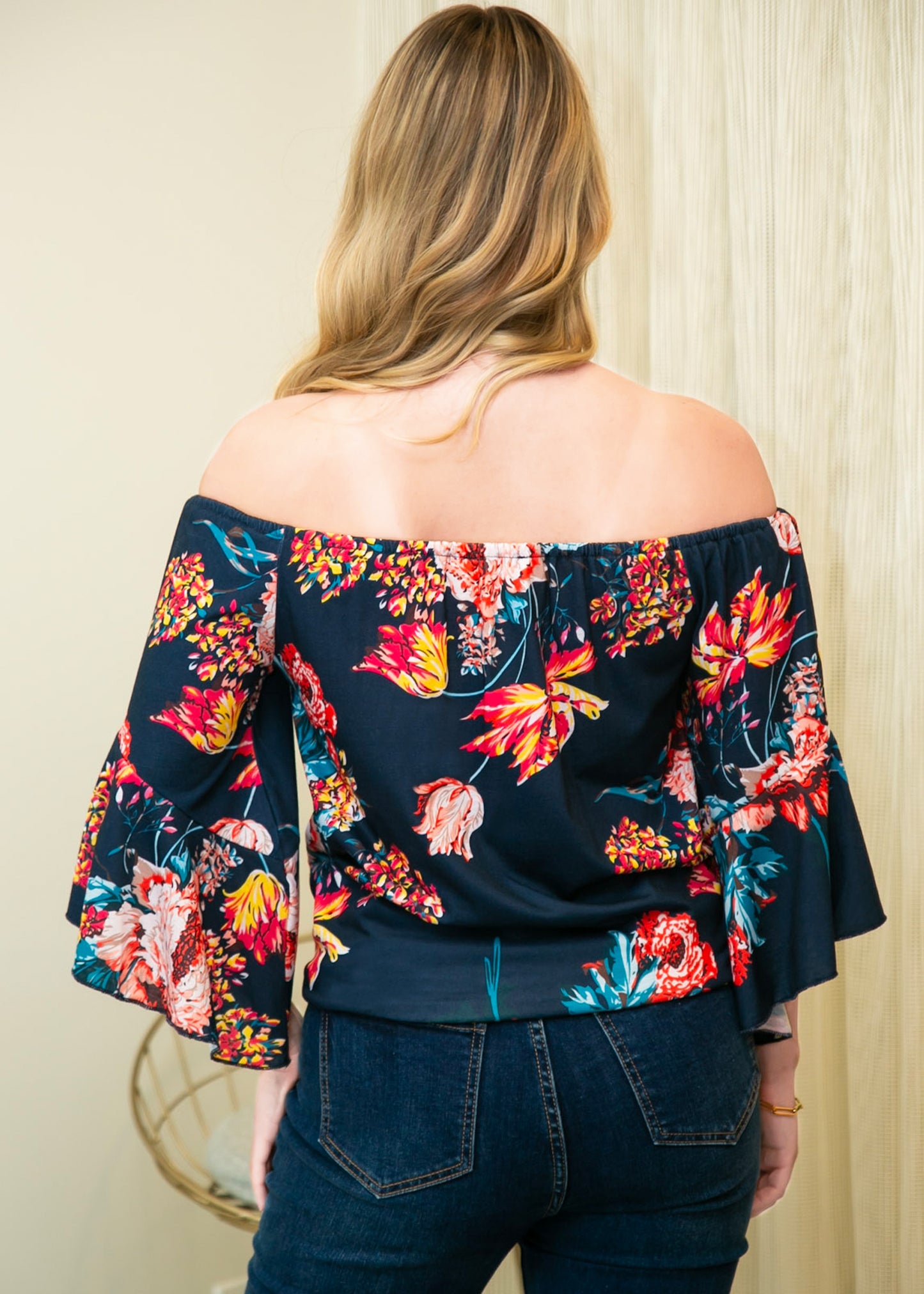 Trumpet Sleeve Tie-Front Blouse